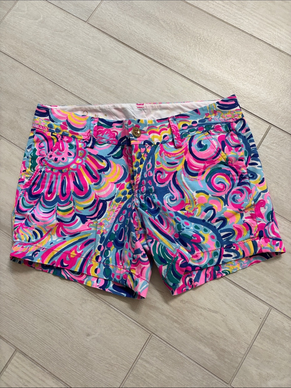 Lilly Pulitzer Pink, Blue & Yellow Swirl Floral Callahan Shorts